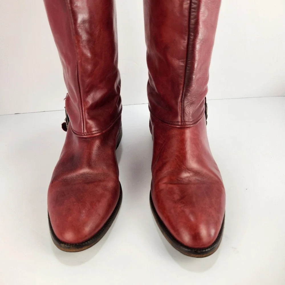 Joan & David Vintage Italy 37.5 Red Leather Knee High Riding Boots Women's 6.5